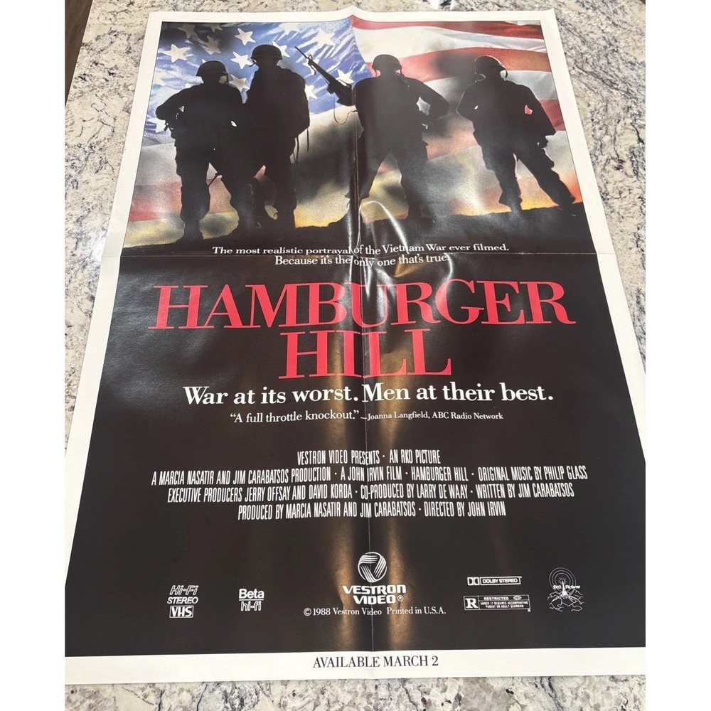 Vintage Hamburger Hill Vietnam War Movie VHS Release Promo 41x27 Poster 1988